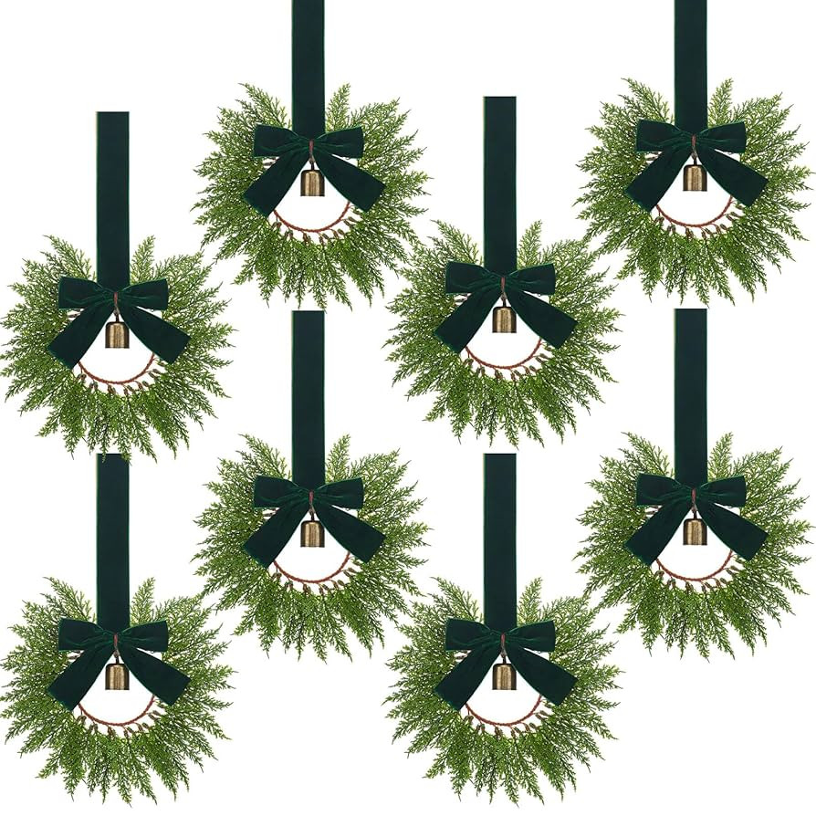 Dingion 8 Pcs 9.8" Small Christmas Cabinets Wreaths Mini Wreaths for Kitchen Window Chair Backs w... | Amazon (US)