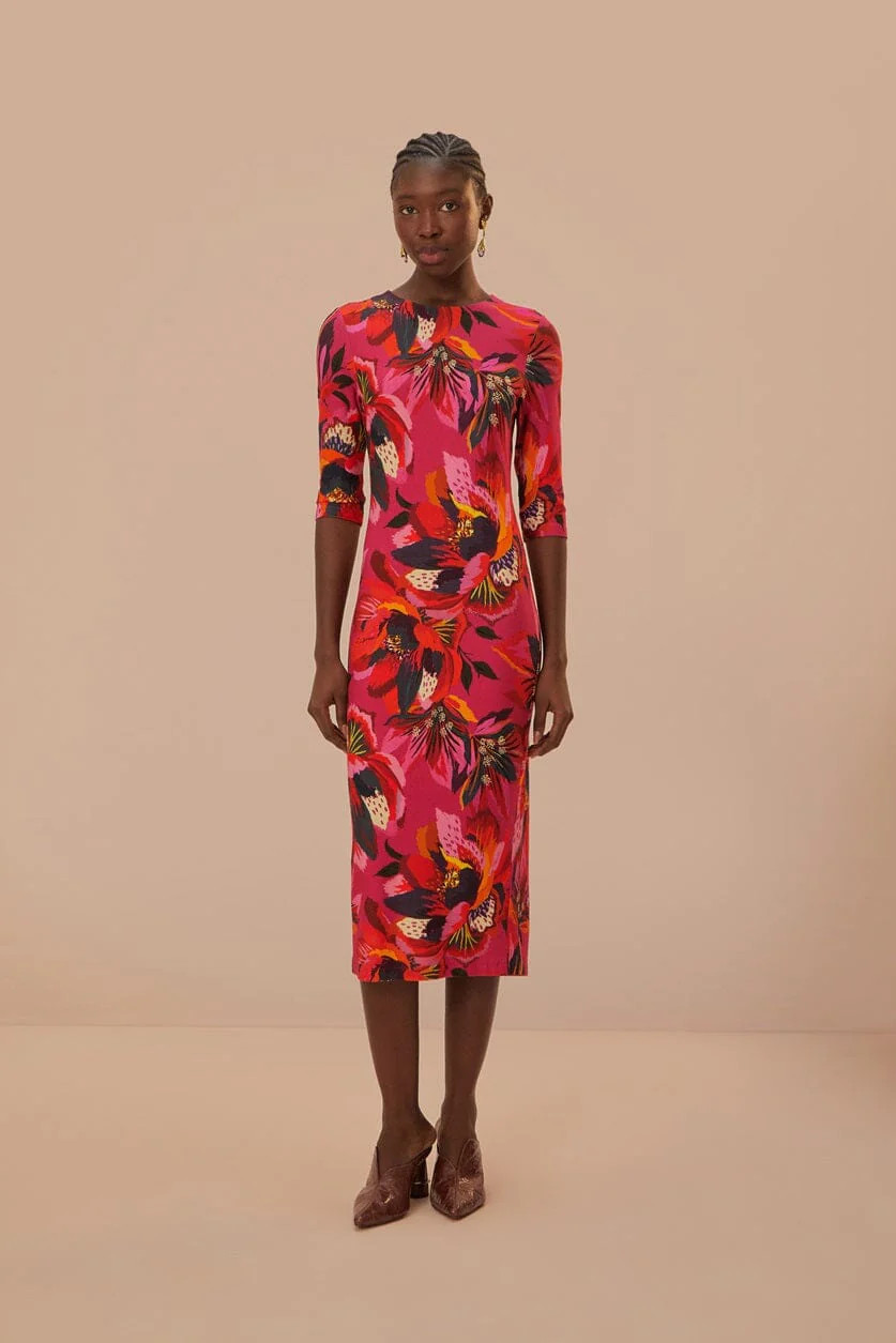 Colorful Flowers Jersey Midi Dress | FarmRio (US)