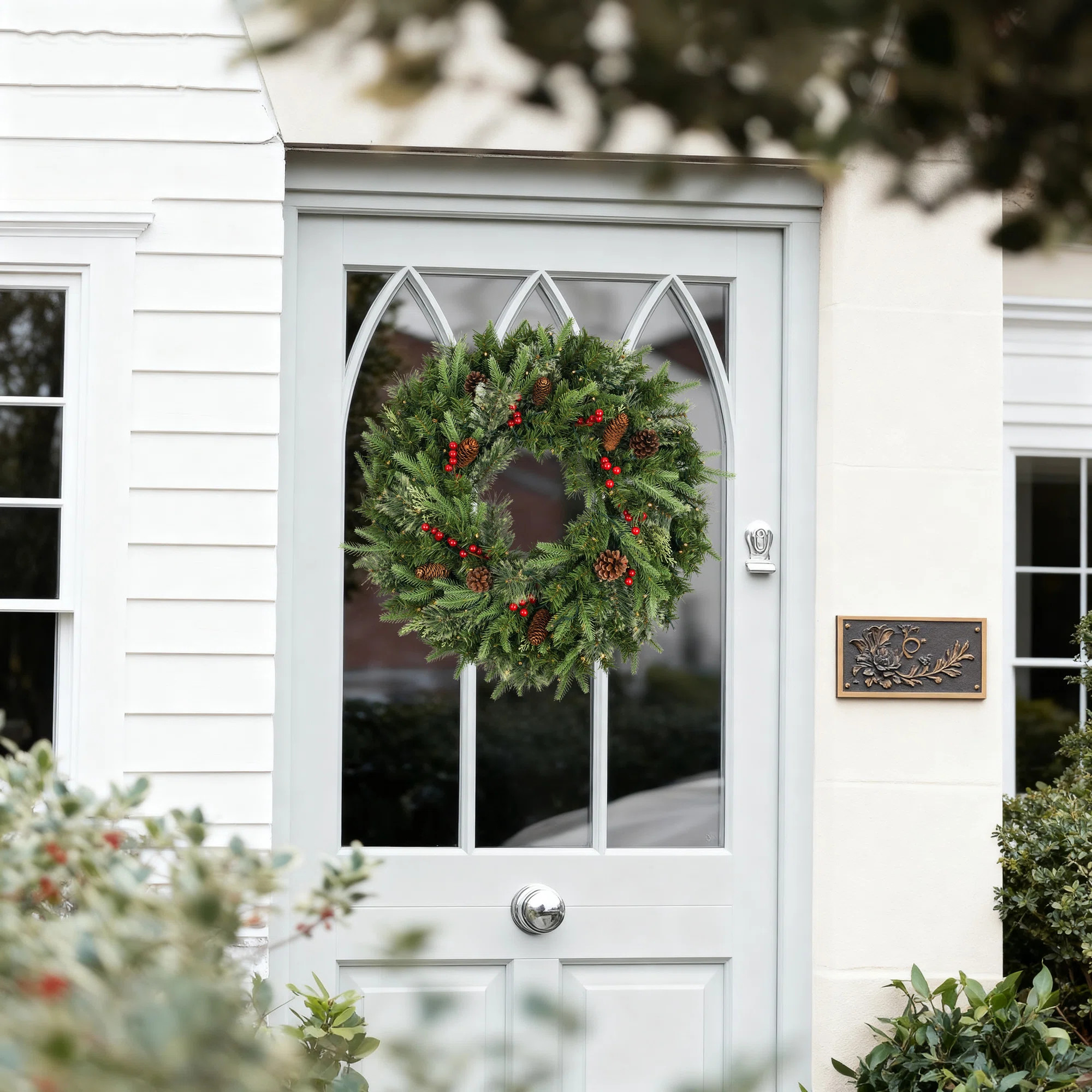 30'' Luxury Artificial Christmas Wreath with LED Lights, Pine Cones & Red Berries – Mixed Tips ... | Wayfair North America