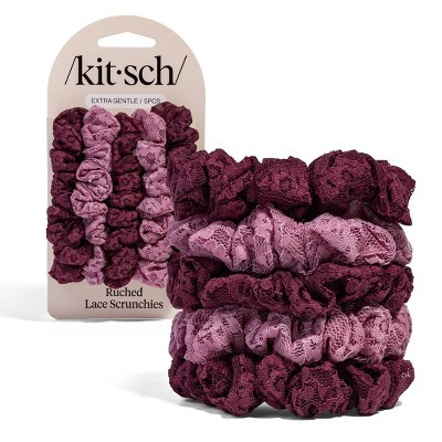 Kitsch Ruched Lace Scrunchies - Cherry Lacquer & Dusty Pink - 5ct | Target