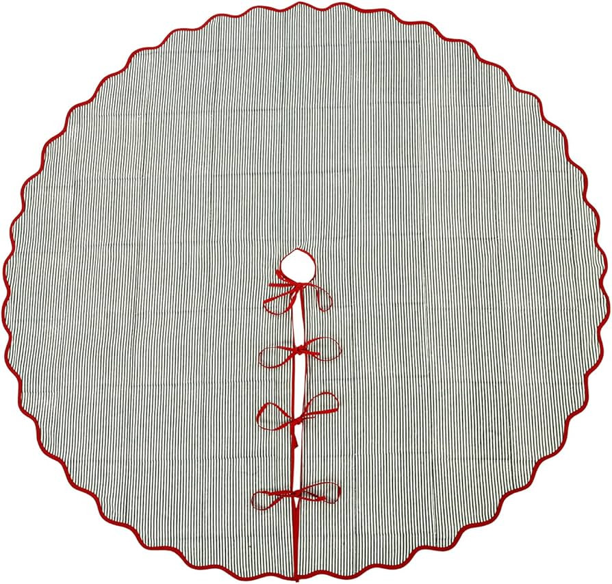 Ridhi Green Stripe with Red Hand Block Printed Christmas Tree Skirt 40'' Inch Cute Boho Decorativ... | Amazon (US)