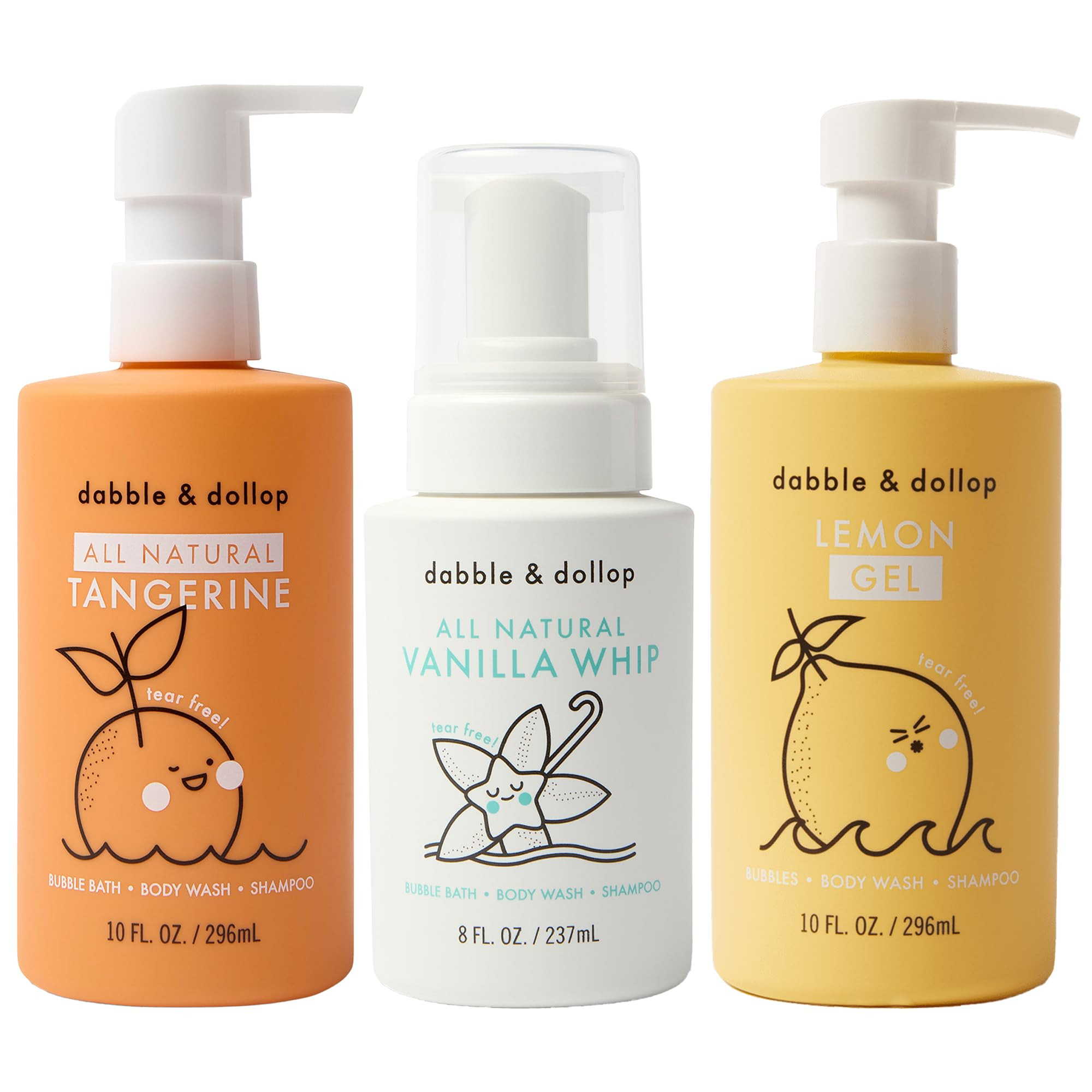 Dabble & Dollop Citrus Kiss Bundle, Natural Bubble Bath, Body Wash & Shampoo for Kids, Paraben & ... | Amazon (US)
