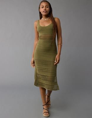 AE Crochet Mix Stitch Midi Dress | American Eagle Outfitters (US & CA)