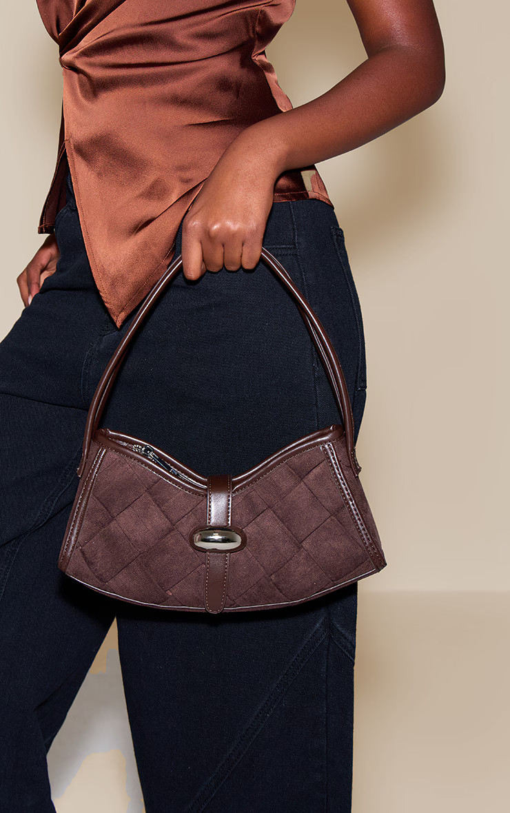 Chocolate Faux Suede Weave Buckle Shoulder Bag | PrettyLittleThing UK