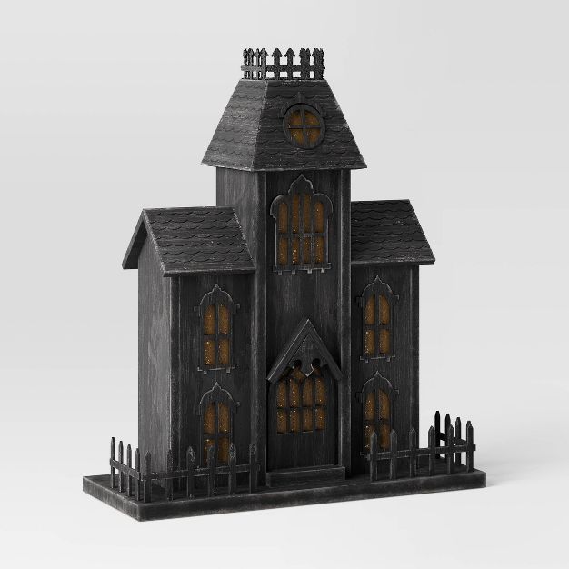 15&#34; Wood Haunted House with LIT Calendar Black - Threshold&#8482; | Target