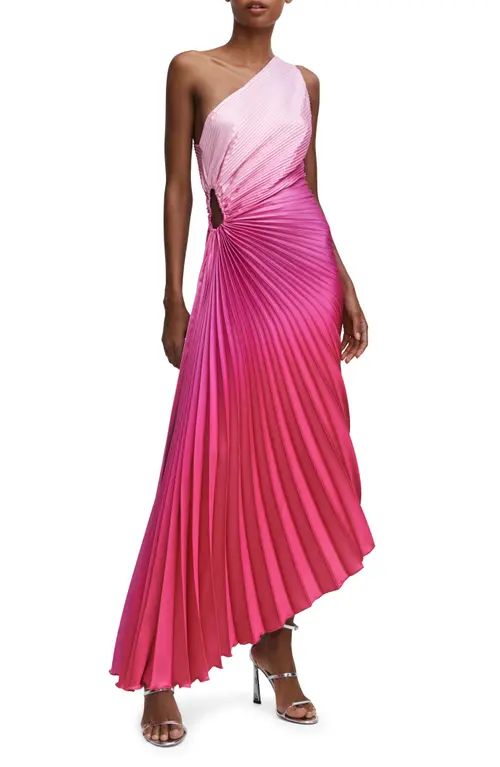 MANGO Ombré One-Shoulder Side Cutout Pleated Dress in Fuchsia at Nordstrom, Size 4 | Nordstrom