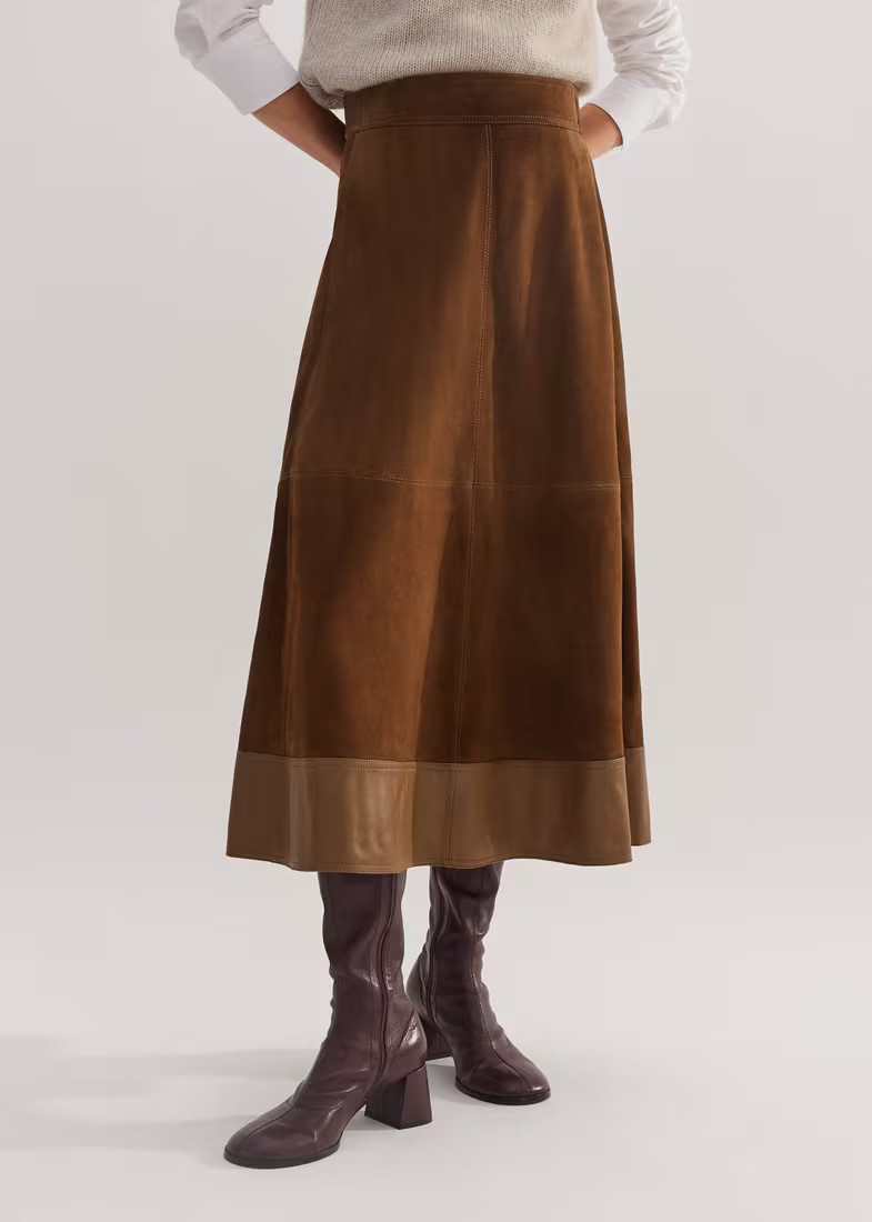 Suede Mix High-Waisted Midi Skirt Suede | ME+EM Global (Excluding US)