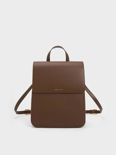 Octavia Front Flap Structured Backpack
    
         - Dark Brown | Charles & Keith US