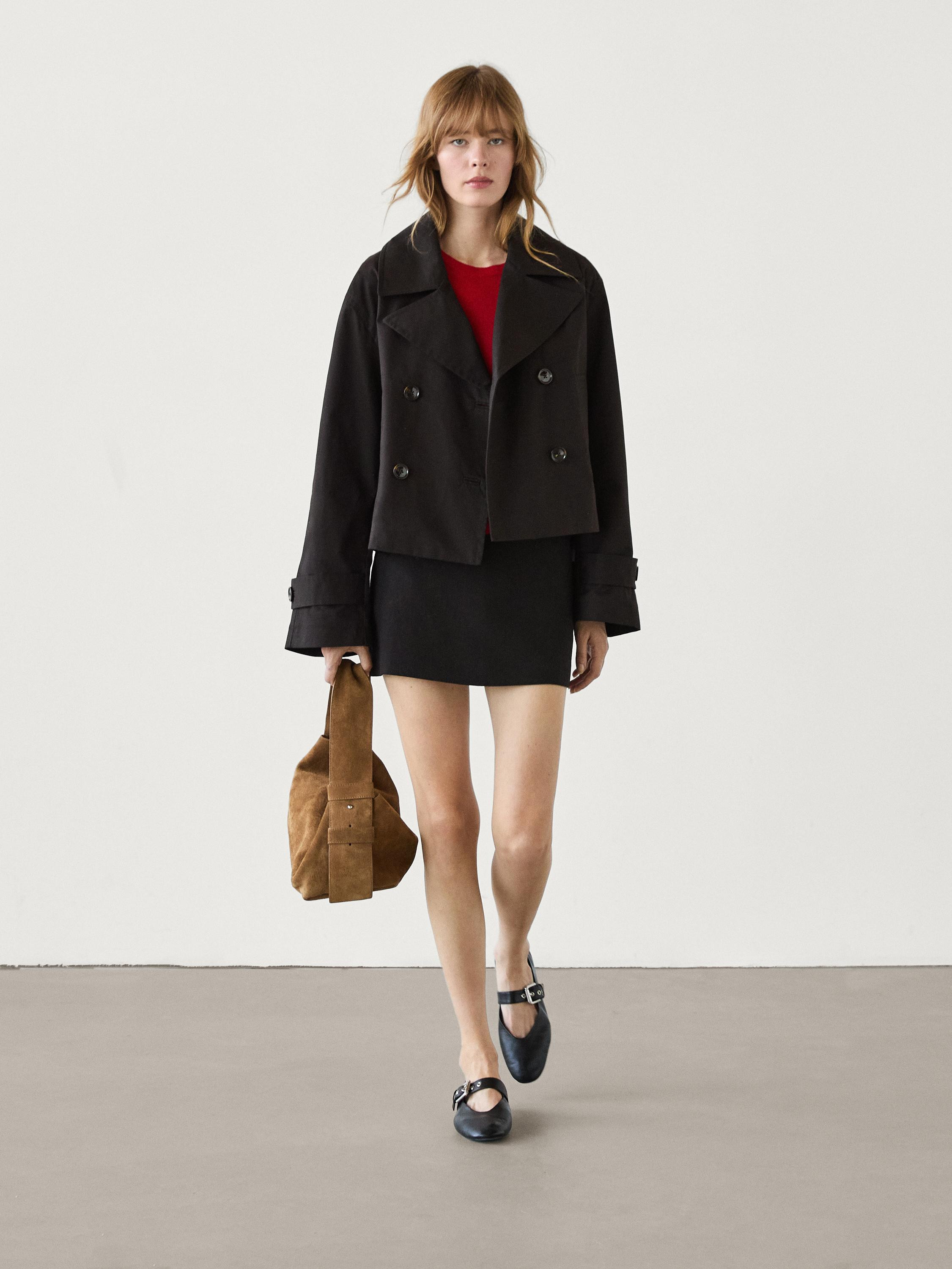 Short cotton trench coat with lapels | Massimo Dutti US