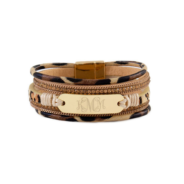 Monogrammed Leopard Bar Bracelet | Marleylilly