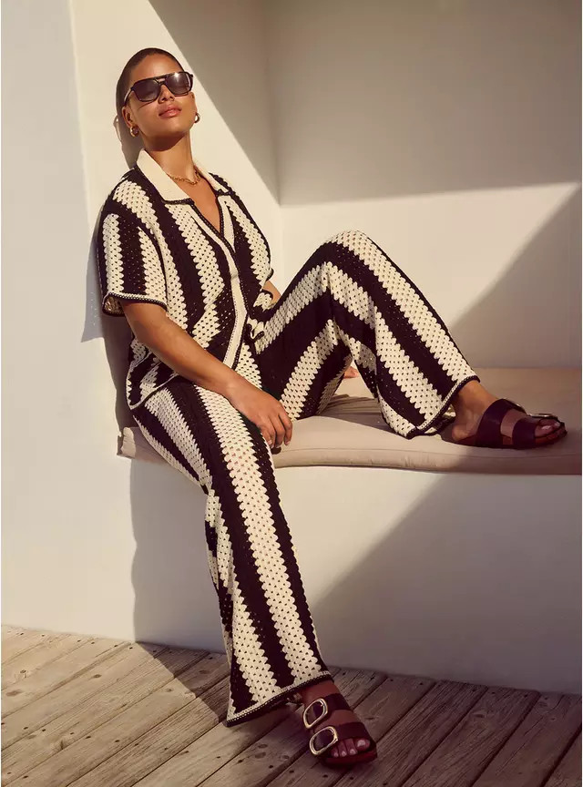 Mono Striped Co-ord Crochet Trousers S | Tu Clothing