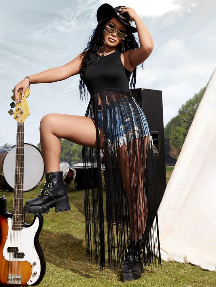 Fringe Hem Solid Tank Top | SHEIN