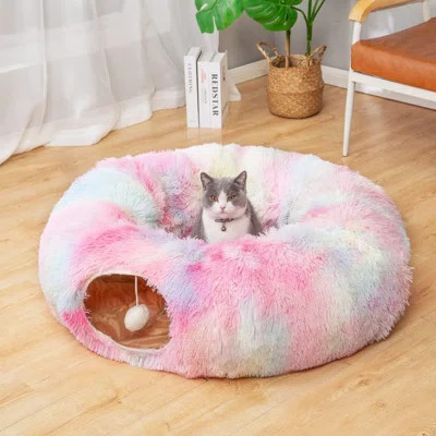 Cat Tunnel Bed for Indoor Cats - Cute Cat Donut Tunnel with Washable Circle Cushion, Round Pet Play Toy for Kitten/Puppy/Rabbit | Wayfair North America