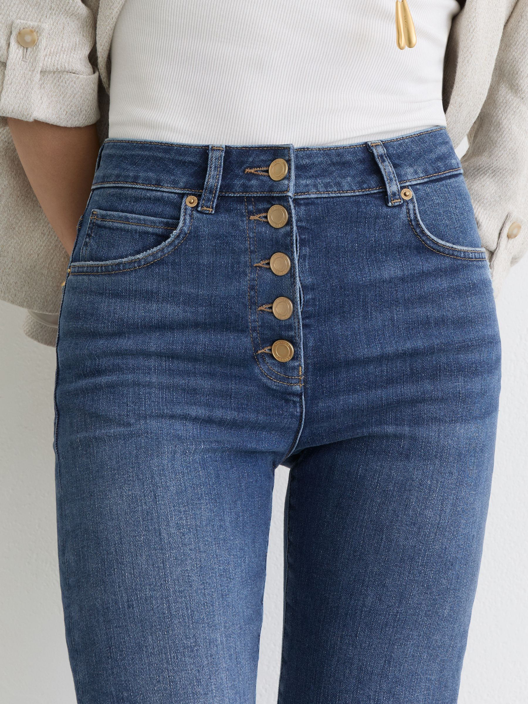 Straight-Leg Cropped Jeans in Mid Blue | Reiss UK