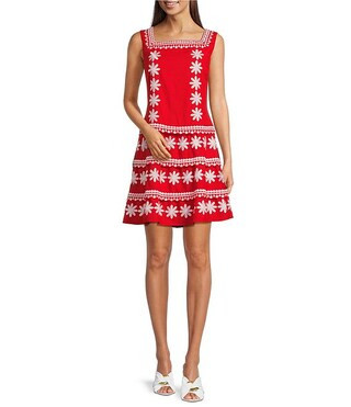 SAIL to SABLE Embroidered Square Neck Sleeveless A-Line Mini Dress | Dillard's | Dillard's