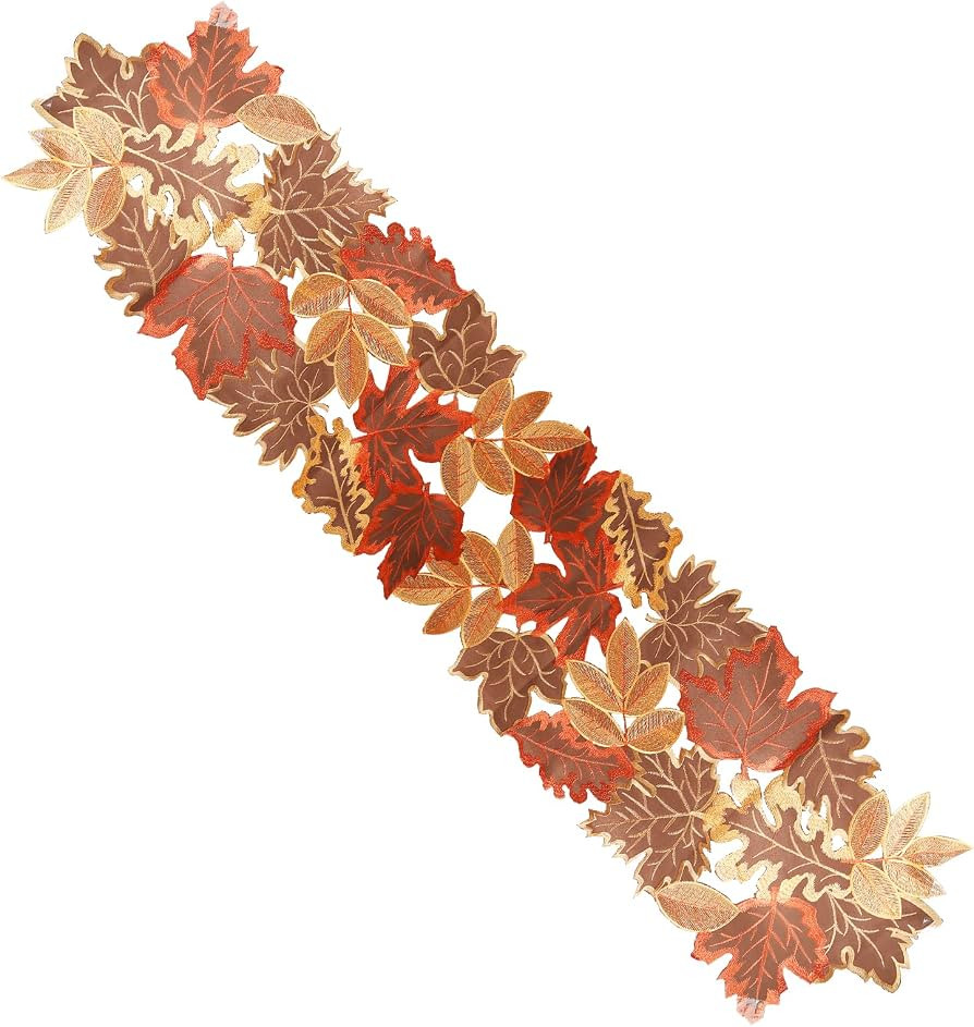 Fall Harvest Table Runner 13"x70", Cutwork Applique Embroidered Leaves Table Runner Maple Leaves ... | Amazon (US)