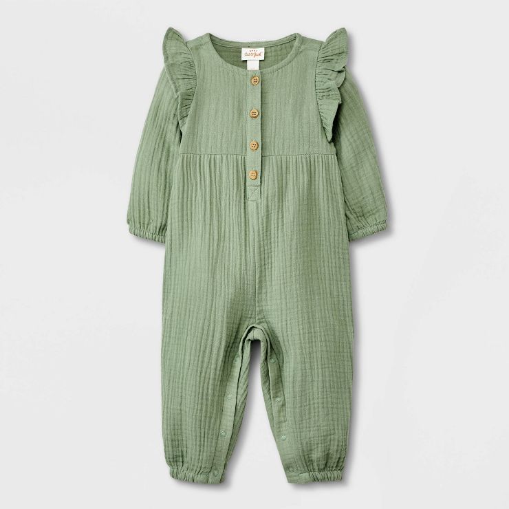 Baby Girls' Gauze Long Sleeve Romper - Cat & Jack™ Sage Green | Target