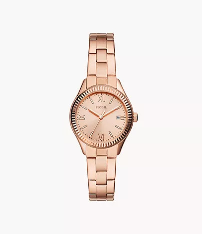 Rye Three-Hand Date Rose Gold-Tone Watch | Fossil Canada