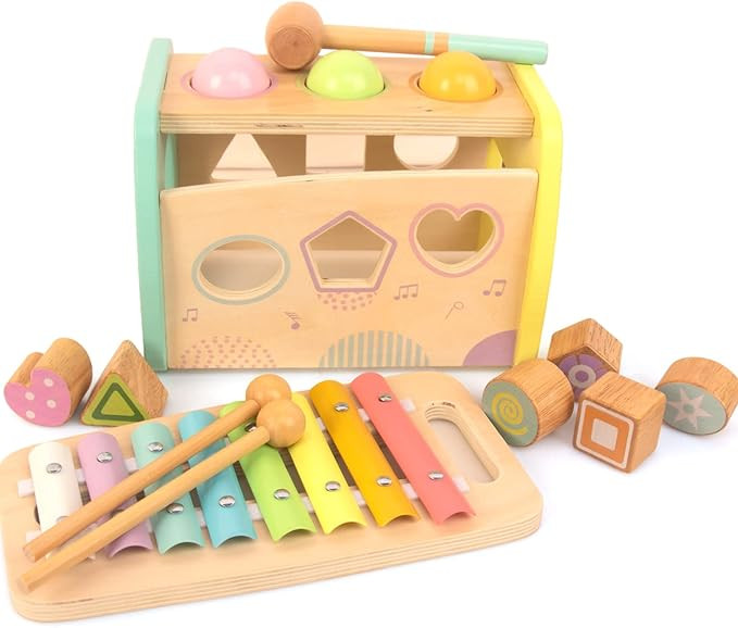 Hammering Pounding Toys Wooden Educational Toy Xylophone Shape Sorter, Birthday Gift for 3 Years ... | Amazon (US)