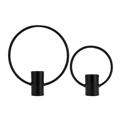 Merrin Set of 2 Metal Decorative Ring Candle Holders - Contemporary Abstract Black Aluminum Ring Candle Displays for Home or Office Decor | Wayfair North America