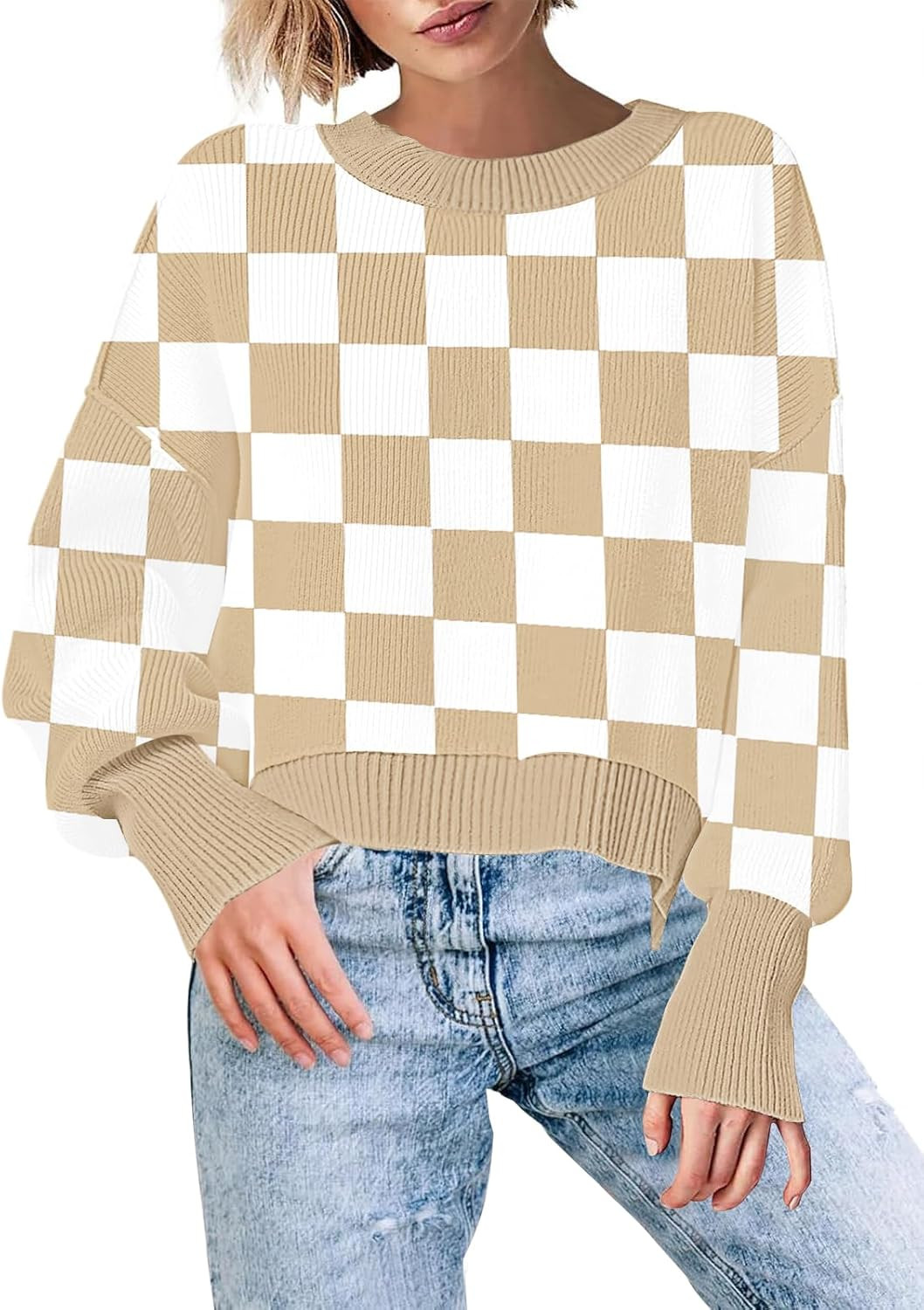 Womens Crewneck Pullover Sweaters Fall Winter Outwear Batwing Long Sleeve Oversized Casual Knit S... | Amazon (US)
