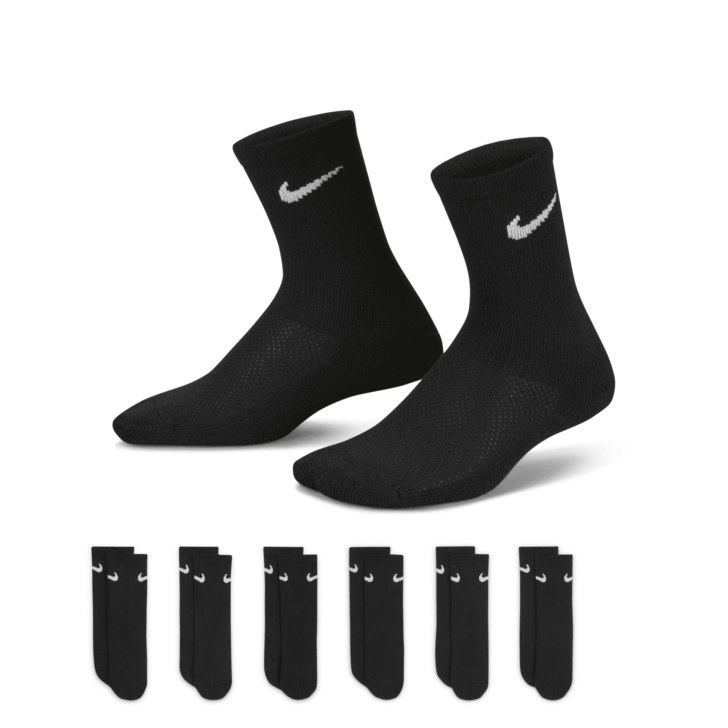 Nike Mesh and Cushioned Crew Socks Box Set (6 Pairs) Little Kids' Socks in Black, Size: 10C-3 | UN0373-023 | Nike (US)