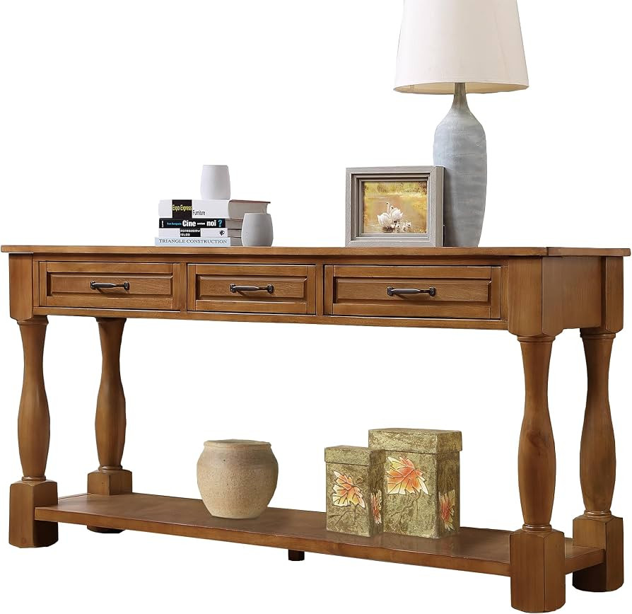 LKTART Solid Wood Console Table for Entryway,Long Sofa Table with 3 Drawers for Hallway,Foyer,Ent... | Amazon (US)