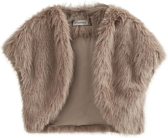 Amazhiyu Women Faux Fur Bolero Shrug Cap Sleeve Crop Cardigan for Evening Dress | Amazon (US)