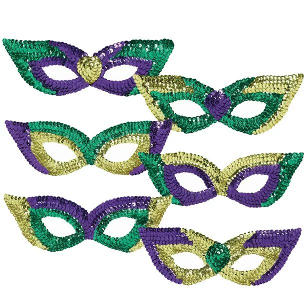 Mardi Gras Sequin Party Masks (Pack of 6) | Walmart (US)