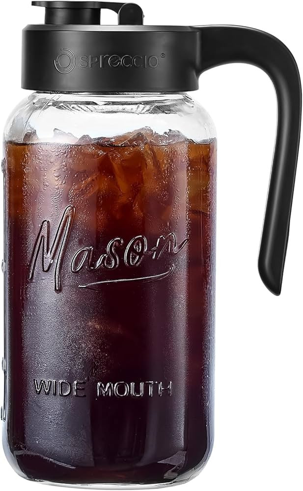 Mason Jar Pitcher, 64 oz (2 quart), Glass Pitcher with Lid | Amazon (US)