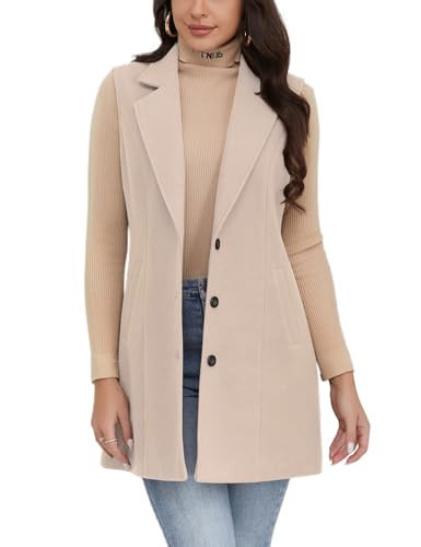 IDEALSANXUN Long Vest for Women Sleeveless Blazer Jackets Trench Coat 2026 Wool Coat Jackets Fall Fashion Outfits Winter Clothes Outerwear, Pure Beige, S | Amazon (US)