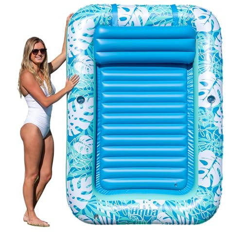 Aqua Inflatable Tanning Pool Lounger ? Extra Large (80 x 56 in) ? Premium Pool Float with Cupholders and Removeable Pillow for Relaxation and Fun, Teal Palms Pattern | Amazon (US)