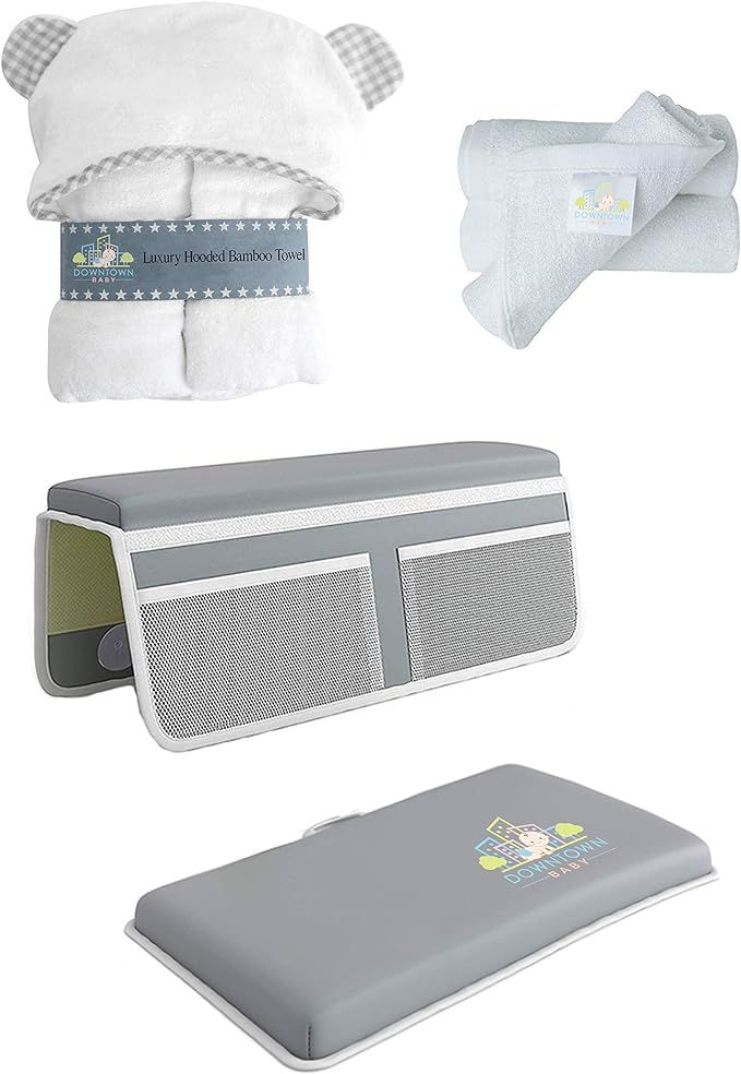 Complete Baby Bath 6 PIECE SET with Bath Kneeler, Elbow Rest, Cute Hooded Bamboo Towel, 3 Quality Ba | Amazon (US)