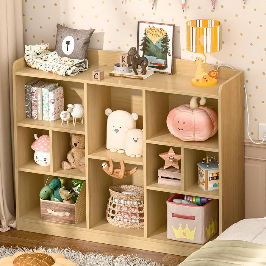 Vabches Kids Cube Bookshelf & Toy Storage Organizer, 3 Tier 10 Storage Cubes with Adjustable Shel... | Amazon (US)