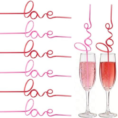 Valentine's Day Love Word-Shaped Party Decorations Straws -12PCS Red and Pink Love Text-Shaped Pl... | Amazon (US)