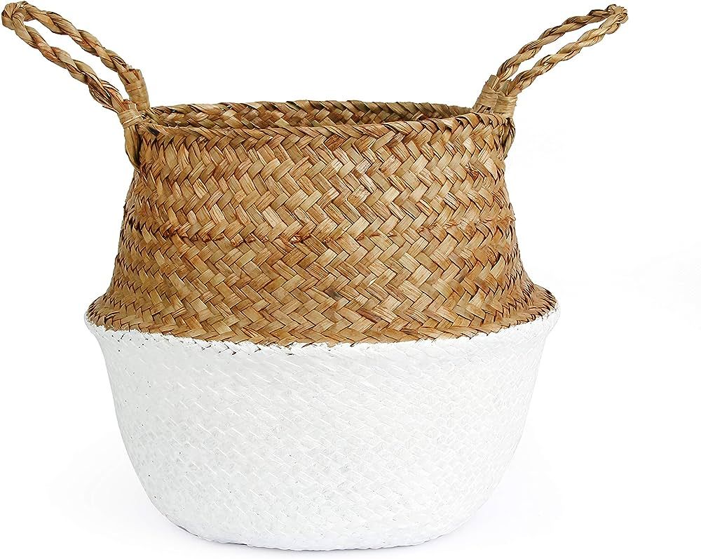 Woven Seagrass Belly Basket for Storage, Laundry, Picnic, Plant Pot Cover, and Grocery and Toy St... | Amazon (US)