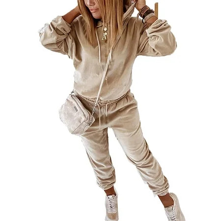 Aunavey Women s Velour Sweatsuit Set Active Casaul Hoodie Pants Tracksuit Set Velvet Jogger Suit | Walmart (US)