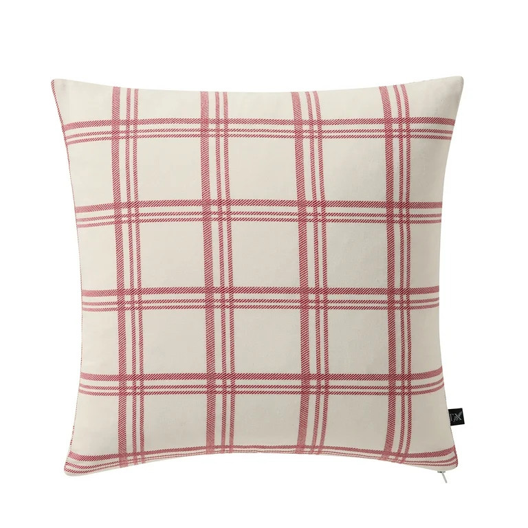 My Texas House 18" x 18" Red Windowpane Plaid Cotton Decorative Pillow Cover | Walmart (US)