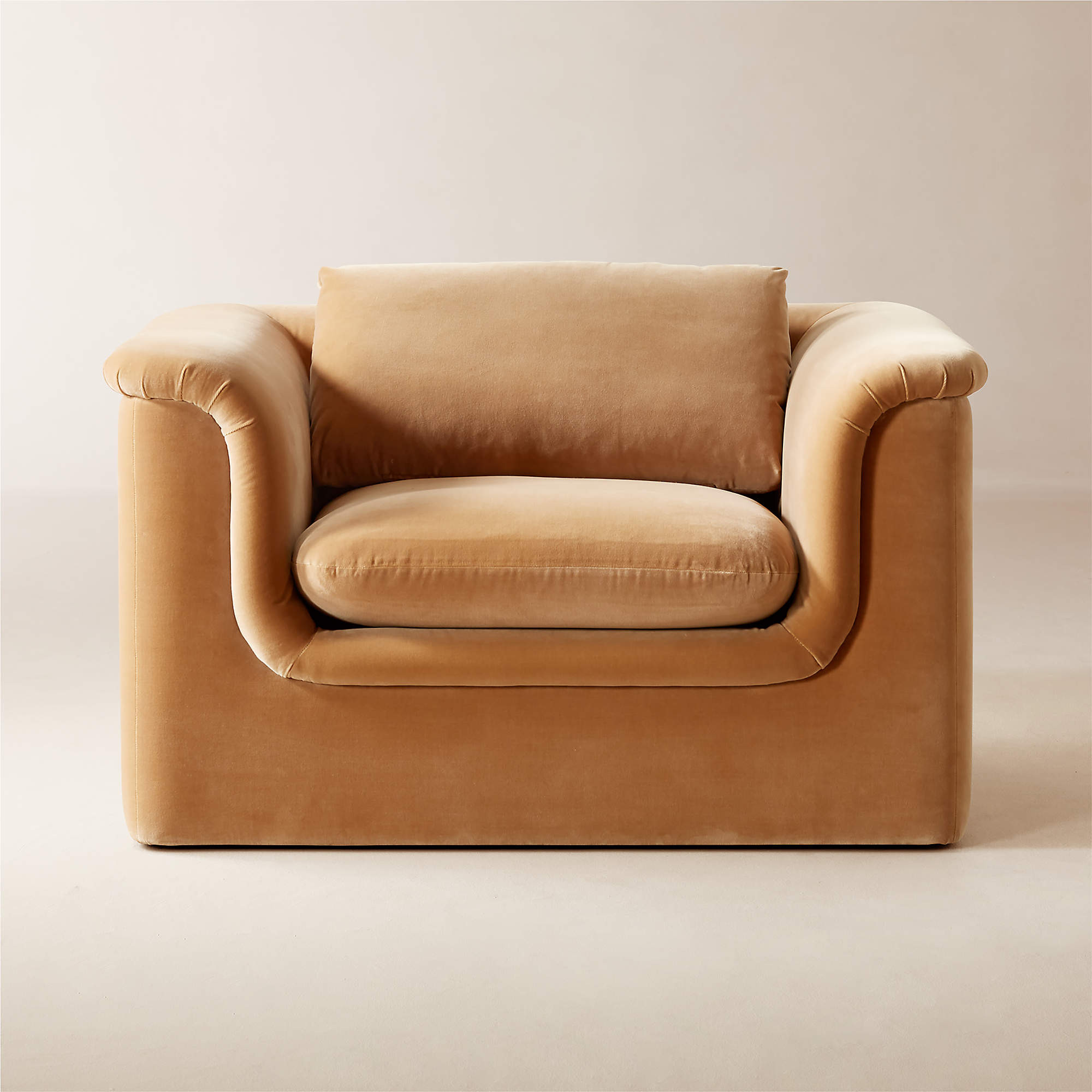 Mardones Camel Brown Velvet Lounge Chair + Reviews | CB2 | CB2