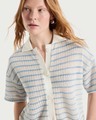 F&F Striped Button Up Short Sleeved Shirt in Multi Blue | Tesco F&F