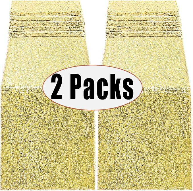 FECEDY 2packs 12 x 108inch Glitter Gold Sequin Table Runner for Birthday Wedding Engagement Brida... | Amazon (US)