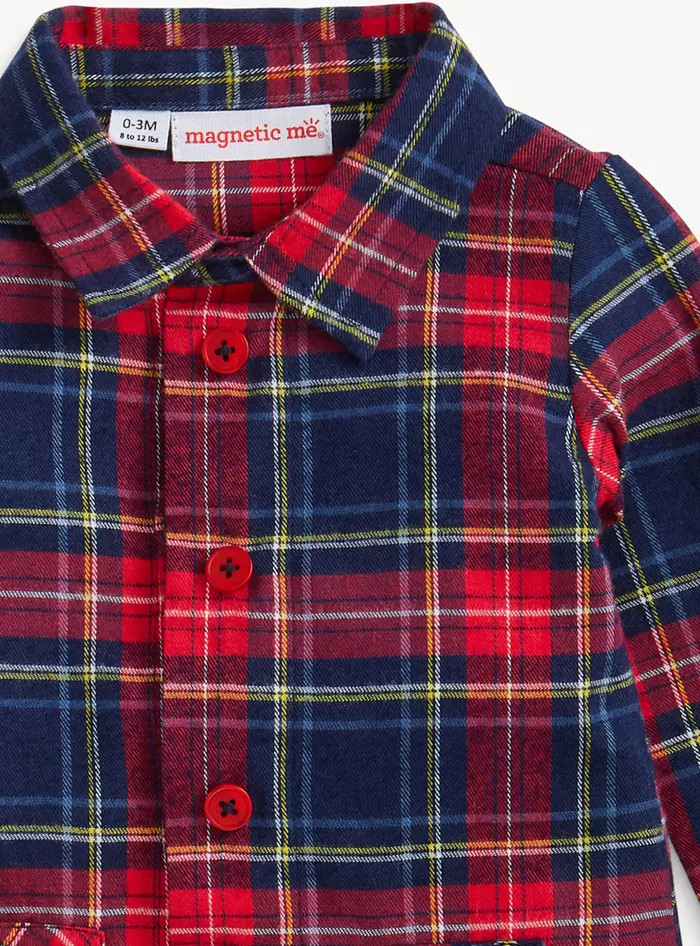 Magnetic Me Holiday Plaid Flannel Magnetic Romper | Nordstrom | Nordstrom