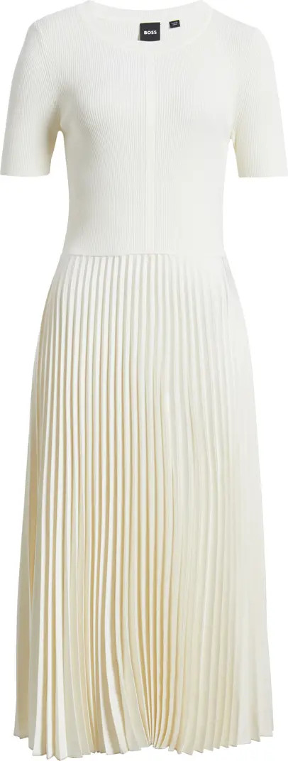 BOSS Fadridi Rib & Pleated Midi A-Line Dress | Nordstrom | Nordstrom