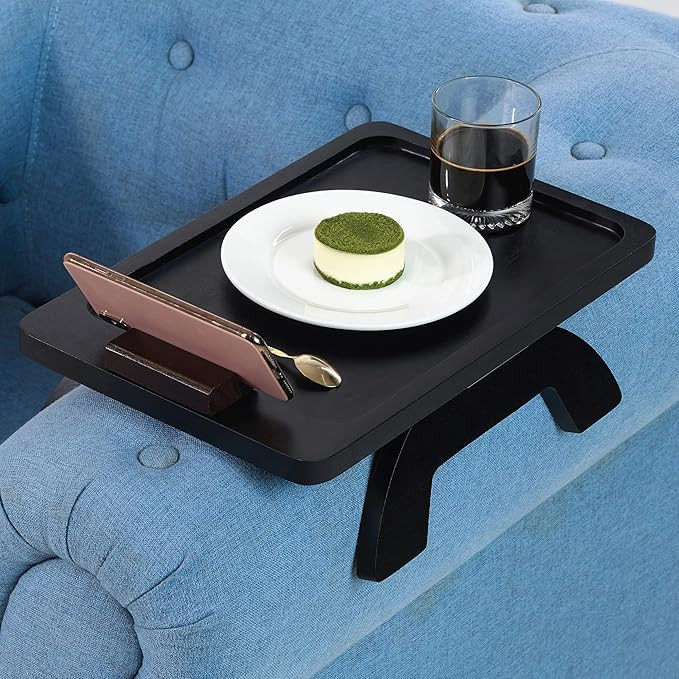 BLUEWEST Sofa Armrest Tray, Acacia Wood Couch Arm Clip on Tray Table with 360° Rotating Phone Ho... | Amazon (US)