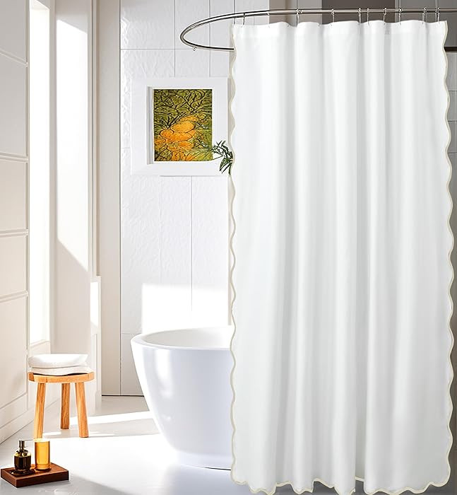 HIG Chic Scallop Edge Shower Curtain \u2013 Modern Decorative Coastal Bathroom Curtain for Home D... | Amazon (US)
