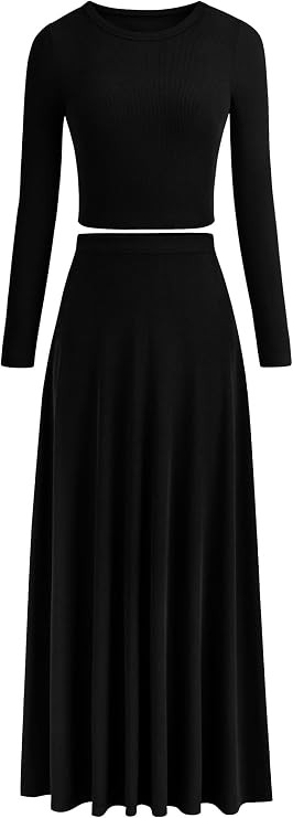 PRETTYGARDEN Women's 2 Piece Outfits Matching Skirt Set | Cozy Ribbed Knit, Long Sleeve Shirts, C... | Amazon (US)