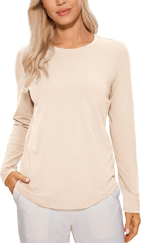 CRZ YOGA Pima Cotton Workout Long Sleeve Shirts for Women Athletic Crewneck Yoga Casual Tops Plai... | Amazon (CA)