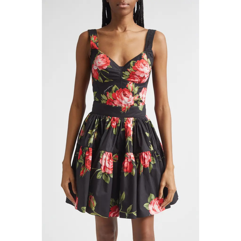Dolce&Gabbana Rose Bouquet Bustier Top in Bouquet Rose F.nero at Nordstrom, Size 38 | Nordstrom