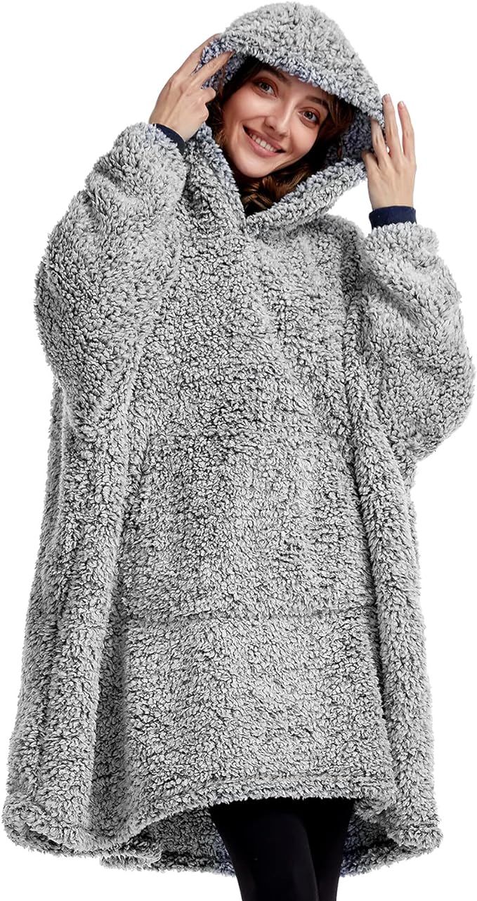 Cozy Sherpa Wearable Blanket Hoodie for Adults Women Men Kids Gift Idea-Hooded Snuggle Blanket- O... | Amazon (US)