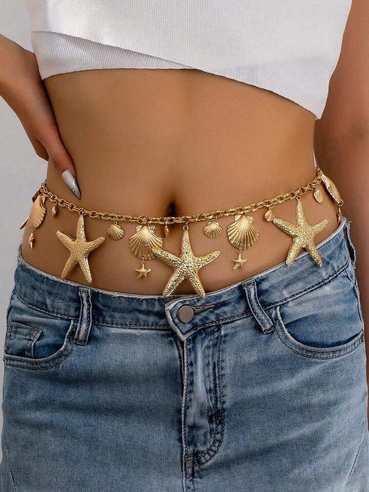 1pc Fashion Starfish Shell Tassel Waist Chain, Elegant Vacation Style Suitable For Women Beachwear | SHEIN